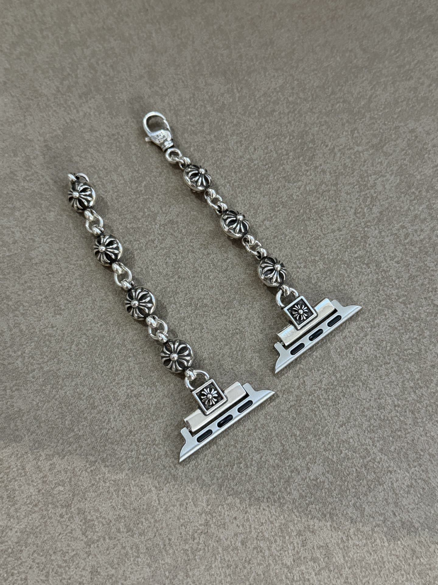 Chrome Hearts Silver Watch Band with Decorative Beads